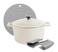 Argon Tableware 4.5L Round Cast Iron Casserole Dish with Self-Basting Lid - Pebble Gloss - Induction Hob Cooking 4.75QT Dutch Oven Bread Baking Serving Roasting Stew Stock Pot Pan