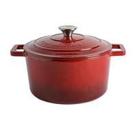 Argon Tableware 4.5L Round Cast Iron Casserole Dish with Self-Basting Lid - Red Ombre - 1x Induction Hob Cooking Dutch Oven Bread Baking Serving Roasting Stew Stock Pot Cookware Pan