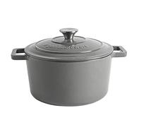 Argon Tableware 4.5L Round Cast Iron Casserole Dish with Self-Basting Lid - Slate Grey - 1x Induction Hob Cooking 4.75QT Dutch Oven Bread Baking Serving Roasting Stew Stock Pot Cookware Pan