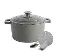 Argon Tableware 4.5L Round Cast Iron Casserole Dish with Self-Basting Lid - Slate Grey - Induction Hob Cooking 4.75QT Dutch Oven Bread Baking Serving Roasting Stew Stock Pot Cookware Pan