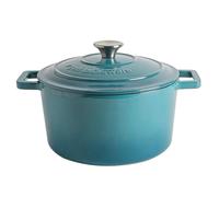 Argon Tableware 4.5L Round Cast Iron Casserole Dish with Self-Basting Lid - Teal Ombre - Induction Hob Cooking 4.75QT Dutch Oven Bread Baking Serving Roasting Stew Stock Pot Cookware Pan