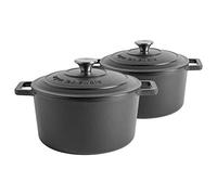 Argon Tableware 4.5L Round Cast Iron Casserole Dishes with Self-Basting Lids - Matte Black - 2x Induction Hob Cooking 4.75QT Dutch Oven Bread Baking Serving Roasting Stew Stock Pot Cookware Pan