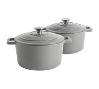 Argon Tableware 4.5L Round Cast Iron Casserole Dishes with Self-Basting Lids - Slate Grey - 2x Induction Hob Cooking 4.75QT Dutch Oven Bread Baking Serving Roasting Stew Stock Pot Cookware Pan