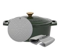 Argon Tableware 4.5L Oval Cast Iron Casserole Dish with Self-Basting Lid - Green - Induction Hob Cooking 4.75QT Dutch Oven Bread Baking Serving Roasting Stew Stock Pot Cookware Pan