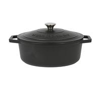 Argon Tableware 4.68L Oval Cast Iron Casserole Dish with Self-Basting Lid - Matt Black - 1x Induction Hob Cooking Dutch Oven Bread Baking Serving Roasting Stew Stock Pot Cookware Pan