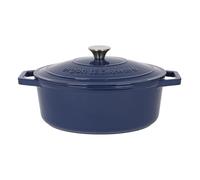 Argon Tableware 4.68L Oval Cast Iron Casserole Dish with Self-Basting Lid - Midnight Blue - 1x Induction Hob Cooking Dutch Oven Bread Baking Serving Roasting Stew Stock Pot Cookware Pan