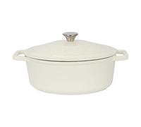 Argon Tableware 4.68L Oval Cast Iron Casserole Dish with Self-Basting Lid - Pebble Gloss - 1x Induction Hob Cooking Dutch Oven Bread Baking Serving Roasting Stew Stock Pot Cookware Pan