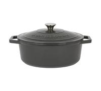 Argon Tableware 4.68L Oval Cast Iron Casserole Dish with Self-Basting Lid - Slate Grey - 1x Induction Hob Cooking Dutch Oven Bread Baking Serving Roasting Stew Stock Pot Cookware Pan
