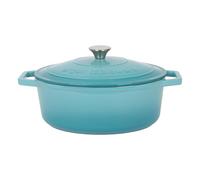 Argon Tableware 4.68L Oval Cast Iron Casserole Dish with Self-Basting Lid - Teal Ombre - 1x Induction Hob Cooking Dutch Oven Bread Baking Serving Roasting Stew Stock Pot Cookware Pan