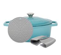 Argon Tableware 4.5L Oval Cast Iron Casserole Dish with Self-Basting Lid - Teal Ombre - Induction Hob Cooking 4.75QT Dutch Oven Bread Baking Serving Roasting Stew Stock Pot Cookware Pan