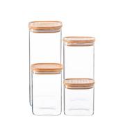 Argon Tableware 4 Piece Square Glass Storage Jars Set With Wooden Lids