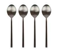 Argon Tableware 4 Stainless Steel Dessert Spoons - 20cm Matte Black Finish Modern Cutlery Set for Dining, Puddings & Desserts - Stylish Dishwasher Safe Tableware