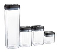 Argon Tableware 4Pc Food Storage Containers Set - Black Airtight Plastic Storage Pantry Food Organiser With Flip Lock Lid 3 Sizes