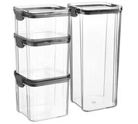 Argon Tableware 4 Piece Food Storage Containers Set - Plastic Kitchen Pantry Organiser Jars - Clip Lid - 3 Sizes - Black