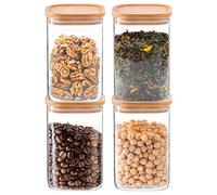 Argon Tableware 4x Square Glass Storage Jars with Airtight Wooden Lids - 1.1L in Clear Argon Tableware Clear
