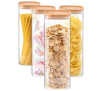 Argon Tableware 4x Square Glass Storage Jars with Airtight Wooden Lids - 2.2L in Clear Argon Tableware Clear