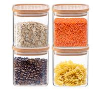 Argon Tableware 4x Square Glass Storage Jars with Airtight Wooden Lids - 680ml in Clear Argon Tableware Clear