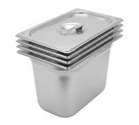 Argon Tableware 5.25L Gastronorm Containers with Lids 1/4 GN - Pack of 4 | 1/4 GN Pans with Lids, Pack of 4, 200mm Deep, 5.25L, Stainless Steel, Dishwasher Safe, Catering & Buffet Use