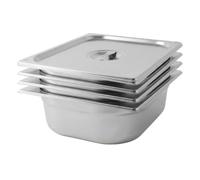 Argon Tableware 5.5L Gastronorm Containers with Lids 1/2 GN - Pack of 4 | 1/2 GN Pans with Lids, Pack of 4, 100mm Deep, 5.5L, Stainless Steel, Dishwasher Safe, Catering & Buffet Use