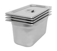 Argon Tableware 5.5L Gastronorm Containers with Lids 1/3 GN - Pack of 4 | 1/3 GN Pans with Lids, Pack of 4, 150mm Deep, 5.5L, Stainless Steel, Dishwasher Safe, Catering & Buffet Use
