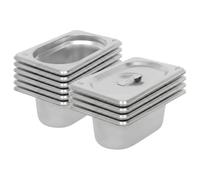 Argon Tableware 500ml Gastronorm Containers with Lids 1/9 GN - Pack of 10 | 1/9 GN Pans with Lids, Pack of 10, 65mm Deep, 500ml, Stainless Steel, Dishwasher Safe, Catering, Buffet & Food Storage