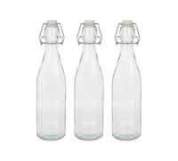 Argon Tableware 520ml Glass Bottles with Swing Top - Clear - 3x Reusable Empty Water Wine Milk Olive Oil Juice Gin Home Brew Brewing Drinking Fridge Dispenser Storage Jars with Stopper Lid