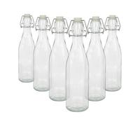 Argon Tableware 520ml Glass Bottles with Swing Top - Clear - 6x Reusable Empty Water Wine Milk Olive Oil Juice Gin Home Brew Brewing Drinking Fridge Dispenser Storage Jars with Stopper Lid