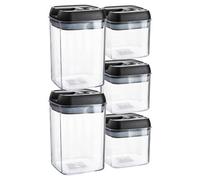 Argon Tableware 5Pc Food Storage Containers Set - Black Airtight Plastic Storage Pantry Food Organiser With Flip Lock Lid 2 Sizes