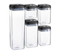 Argon Tableware 5Pc Food Storage Containers Set - Black Airtight Plastic Storage Pantry Food Organiser With Flip Lock Lid 4 Sizes
