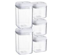 Argon Table Food Storage Containers with Airtight Flip Lock Lids - 5-Piece - White - Plastic Storage Tubs Tupperware Pantry Food Organiser for Cereal, Oats, Sugar, Coffee, Biscuits, Tea