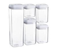 Argon Tableware 5Pc Food Storage Containers Set - White Airtight Plastic Storage Pantry Food Organiser With Flip Lock Lid 4 Sizes