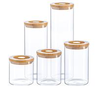Argon Tableware 5pc Scandi Storage Jar Set with Carved Wooden Lids in Brown Argon Tableware Brown