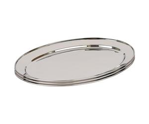 Argon Tableware 60 x 41cm Serving Platters - 3 Pack - Stainless Steel Chrome Dinner Tray Oval Plate Extra Large Appetizer Serving Dishes for Party, Events, Table Service, Snack Platters