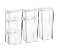 Argon Tableware 6 Piece Food Storage Containers Set - Plastic Kitchen Pantry Organiser Jars - Clip Lid - 4 Sizes - White
