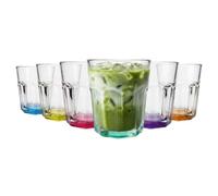 Argon Tableware 6X 285ml Panelled Glass Tumblers with Coloured Base | Reusable Clear Glass Water Wine Cocktail Whisky Gin Juice Drinking Glassware Cups Gift Set | Dishwasher Safe