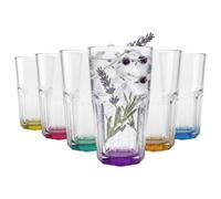 Argon Tableware 6X 400ml Panelled Highball Glasses with Coloured Base