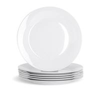 Argon Tableware 6-Piece Classic White Dinner Plates 27cm - Dishwasher and Microwave Safe Porcelain 10.5 inches Large Main Course Plate Dinner Serving Dishes Set