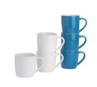 Argon Tableware 6X Coloured Coffee Mugs - 350Ml - Blue/white - Durable Stoneware Cappuccino Tea Cup Dishwasher & Microwave Safe