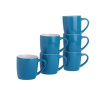 Argon Tableware 6x Coloured Coffee Mugs - 350ml - Durable Stoneware Latte Tea Cup in Blue Argon Tableware Blue