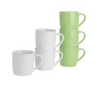 Argon Tableware 6x Coloured Coffee Mugs - 350ml - Green/White - Durable Stoneware Latte Tea Cup Argon Tableware Multicolor