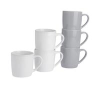 Argon Tableware Coloured Coffee Mugs - Grey/White - 350ml - Pack of 6 - Gloss Ceramic Stoneware Latte Cappuccino Cups Hot Chocolate Cups Colourful Mug Set with Handle