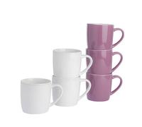 Argon Tableware Coloured Coffee Mugs - Purple/White - 350ml - Pack of 6 - Gloss Ceramic Stoneware Tea Mugs Latte Cappuccino Cups Hot Chocolate Cups Colourful Mug Set with Handle