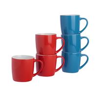 Argon Tableware 6x Coloured Coffee Mugs - 350ml - Red/Blue - Durable Stoneware Latte Tea Cup Argon Tableware Multicolor