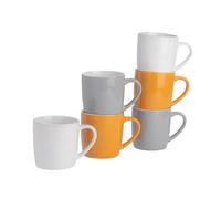Argon Tableware Tea Coffee Mugs - 6pc Contemporary Coloured Ceramic Cups Set - 350ml - Yellow Grey White