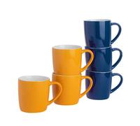 Argon Tableware Coloured Coffee Mugs - Yellow/Navy - 350ml - Pack of 6 - Gloss Ceramic Stoneware Latte Cappuccino Cups Hot Chocolate Cups Colourful Mug Set with Handle