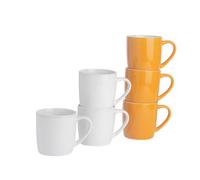 Argon Tableware 6X Coloured Coffee Mugs - 350Ml - Yellow/white - Durable Stoneware Cappuccino Tea Cup Dishwasher & Microwave Safe