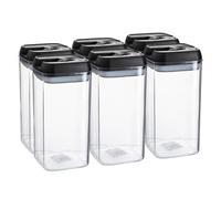 Argon Table Food Storage Containers with Airtight Flip Lock Lids - 1200ml - Black - 6 Pack - Plastic Kitchen Storage Tupperware Pantry Food Organiser for Cereal, Oats, Sugar, Coffee, Biscuits, Tea