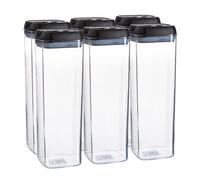 Argon Tableware 6X Food Storage Containers - 1.9 Litre - Black Airtight Plastic Storage Pantry Food Organiser With Flip Lock Lid