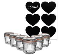 Argon Tableware 6X Glass Storage Jar & Heart Labels Set - 350Ml/12.3Oz - 4 Seals Airtight Kitchen Storage Container Preserving Jar