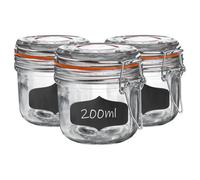 Argon Tableware Glass Jars with Airtight Metal Clip Lid & Chalkboard Stickers - 200ml/6.7oz - 6 Pack - 4 Colour Seals - Kitchen Container Round Preserving Jar for Pickling, Chutney, Jam, Coffee